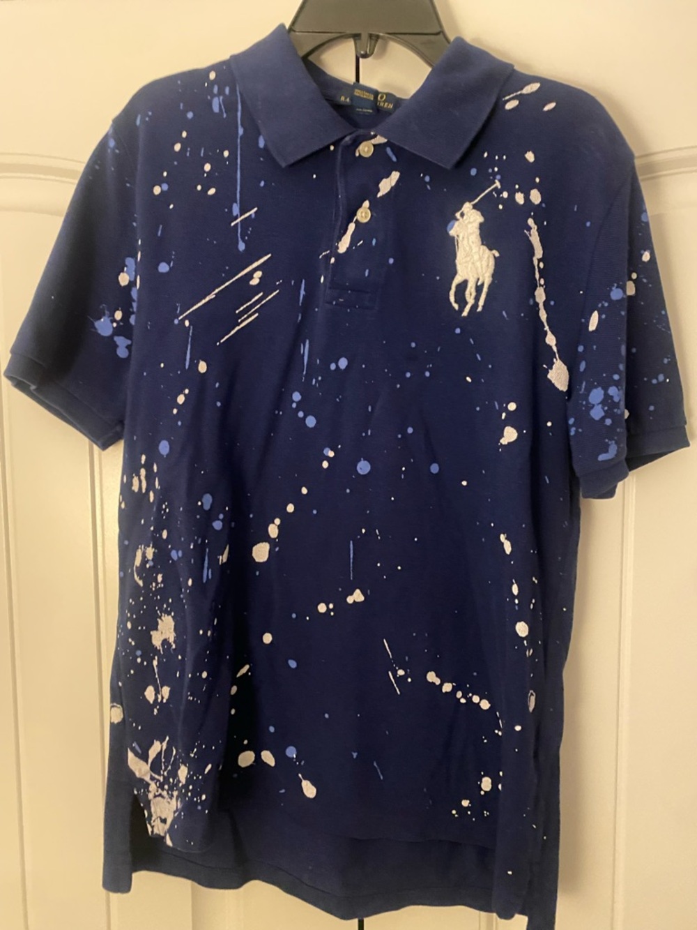 Polo by Ralph Lauren Navy Polo with White & Light Blue Paint-Splatter